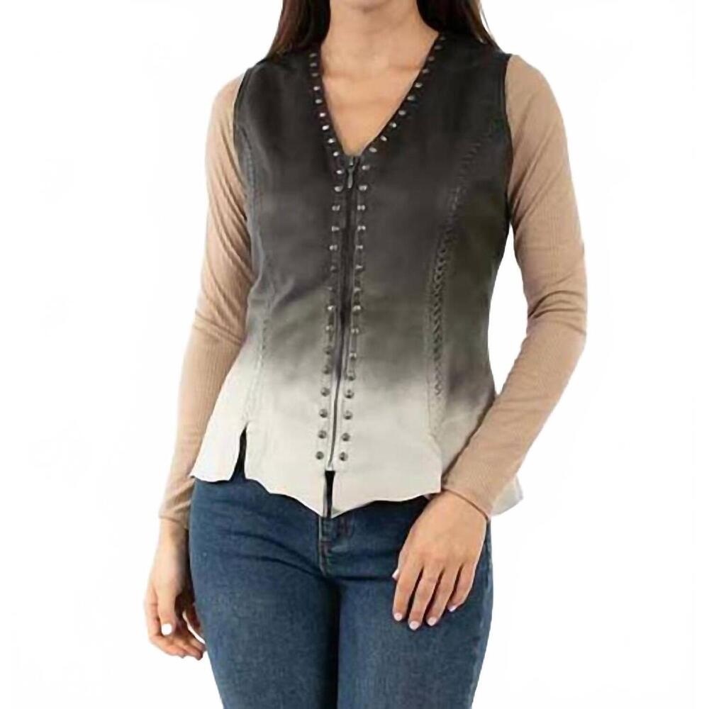 NEW SCULLY lambskin ombre vintage vest in black